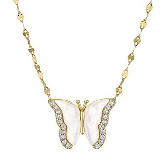 Designs by Gioelli Gold Over Sterling Silver Mother of Pearl Butterfly Pendant Necklace