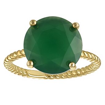 Designs by Gioelli Gold Over Sterling Silver Green Chalcedony Solitaire Ring