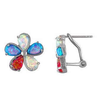 Designs by Gioelli Sterling Silver Multi-Colored Lab-Created Opal Hoop Earrings
