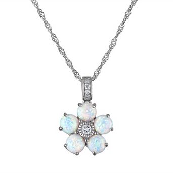 Designs by Gioelli Sterling Silver Lab-Created Opal Flower Pendant Necklace