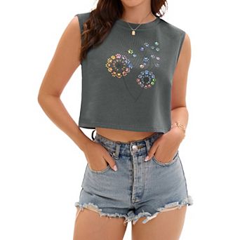 Crop Tops for Women Casual Loose Tank Top Crewneck Sleeveless Shirts Basic Tees