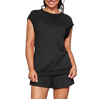 Womens 2 pc Sets Summer Tracksuit Cap Sleeve Tops Elactsic Waist Short Sets Casual Sweat Set