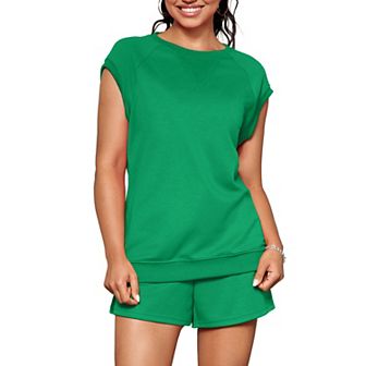 Womens 2 pc Sets Summer Tracksuit Cap Sleeve Tops Elactsic Waist Short Sets Casual Sweat Set