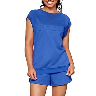 Womens 2 pc Sets Summer Tracksuit Cap Sleeve Tops Elactsic Waist Short Sets Casual Sweat Set