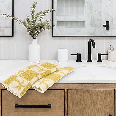 Color Block Plaid Cotton Hand Towels, Soft Absorbent Bathroom Towel 2 Pack