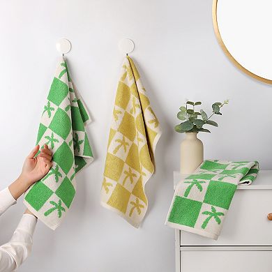 Color Block Plaid Cotton Hand Towels, Soft Absorbent Bathroom Towel 2 Pack