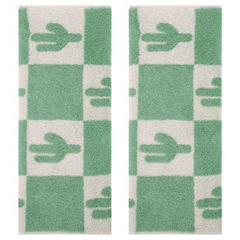 Color Block Plaid Cotton Hand Towels, Soft Absorbent Bathroom Towel 2 Pack