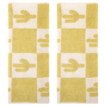 Color Block Plaid Cotton Hand Towels, Soft Absorbent Bathroom Towel 2 Pack
