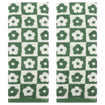 Checkered Floral Hand Towels, Cotton Soft Absorbent Decorative Bathroom Towel 2 Pack