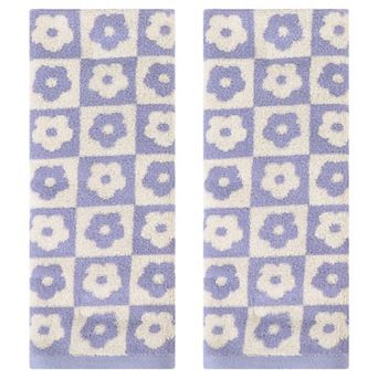 Checkered Floral Hand Towels, Cotton Soft Absorbent Decorative Bathroom Towel 2 Pack