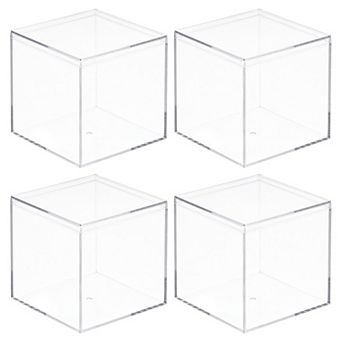Acrylic Plastic Storage Box Display Case with Lid 3.7"x3.7"x3.7" 4 pc