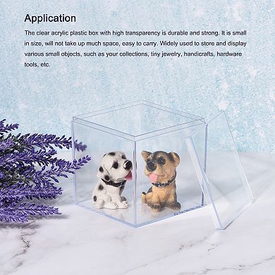 Acrylic Plastic Storage Box Display Case with Lid 3.7"x3.7"x3.7" 4pcs