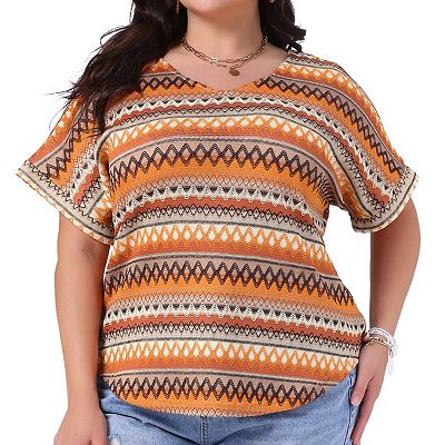 Plus Size Tops for Women V Neck Batwing Sleeve Summer Holiday