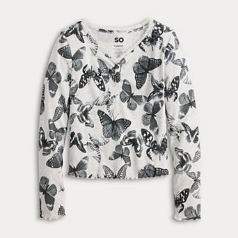 Girls 6-20 SO® Lace Trim Long Sleeve Henley in Regular & Plus Size