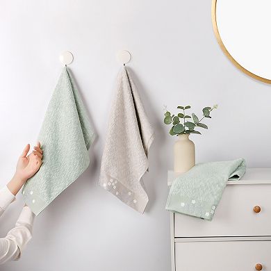 Floral Embroidered Hand Towels, Pure Cotton Soft Absorbent Towel Set 14" x 28" 4 Pack