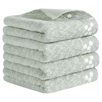 Floral Embroidered Hand Towels, Pure Cotton Soft Absorbent Towel Set 14" x 28" 4 Pack