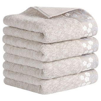 Floral Embroidered Hand Towels, Pure Cotton Soft Absorbent Towel Set 14" x 28" 4 Pack