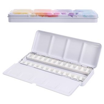 Empty Watercolor Palette, Metal Watercolor Tin with 26 pc Half Pans Paint Case with Lid 26 Wells