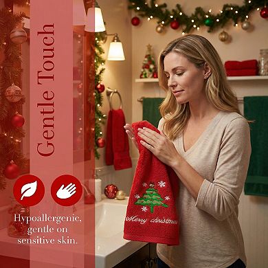 Christmas Cotton Hand Towels, Cute Letter Print Bathroom Decorative Hand Towel 2 Pack