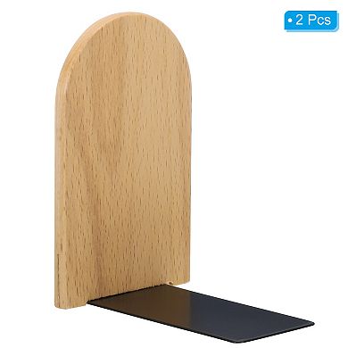 Wood Bookend with Metal Base, 2 Pcs Non-skid Round Head Book Ends for Shelves Desktop Organizer