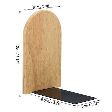 Wood Bookend with Metal Base, 2 Pcs Non-skid Round Head Book Ends for Shelves Desktop Organizer