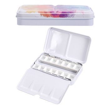 Empty Watercolor Palette, Metal Watercolor Tin with 14 pc Half Pans Paint Case with Lid 14 Wells