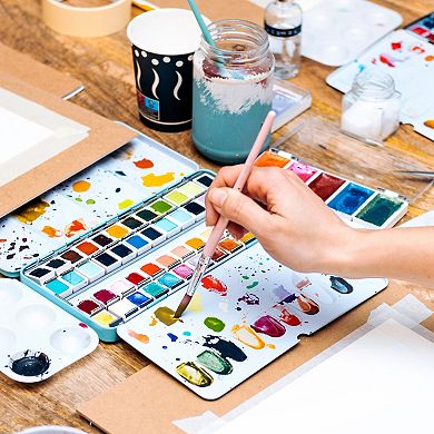 Empty Watercolor Palette, Metal Watercolor Tin with 14pcs Half Pans Paint Case with Lid 14 Wells