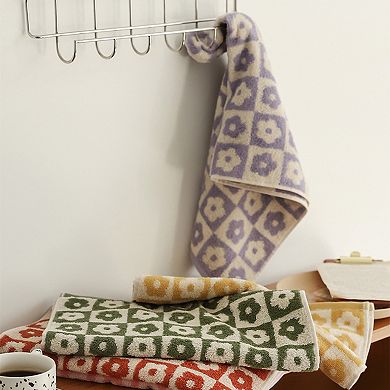 Checkered Floral Hand Towels, Cotton Soft Absorbent Decorative Bathroom Towel 4 Pack