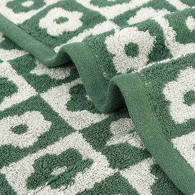 Checkered Floral Hand Towels, Cotton Soft Absorbent Decorative Bathroom Towel 4 Pack