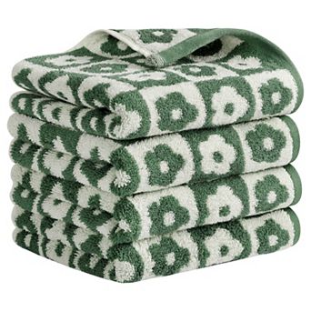 Checkered Floral Hand Towels, Cotton Soft Absorbent Decorative Bathroom Towel 4 Pack