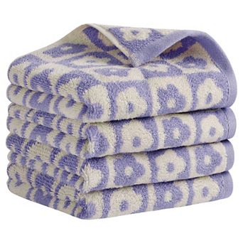 Checkered Floral Hand Towels, Cotton Soft Absorbent Decorative Bathroom Towel 4 Pack