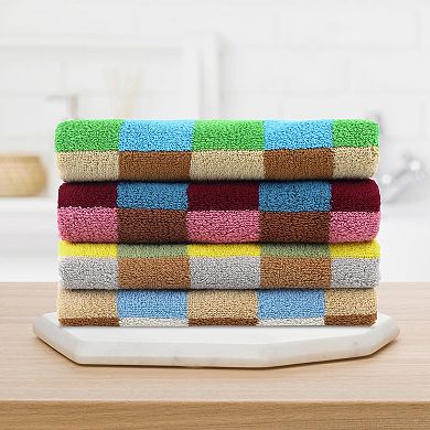 Checkered Cotton Hand Towels for Bathroom, Soft Absorbent Bathroom Hand Towel 4 Pack
