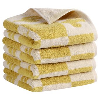 Color Block Plaid Cotton Hand Towels, Soft Absorbent Bathroom Towel 4 Pack
