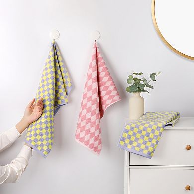 Checkered Cotton Hand Towels for Bathroom, Geometry Pattern Hand Towel 4 Pack