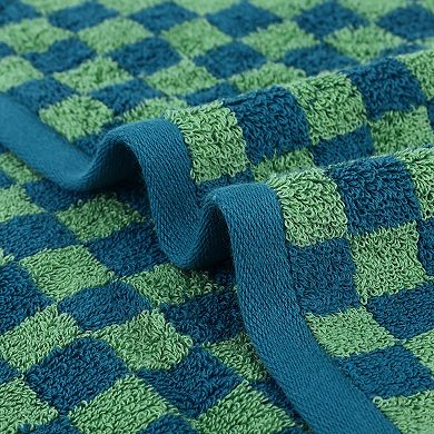 Checkered Cotton Hand Towels for Bathroom, Geometry Pattern Hand Towel 4 Pack