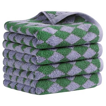 Checkered Cotton Hand Towels for Bathroom, Geometry Pattern Hand Towel 4 Pack