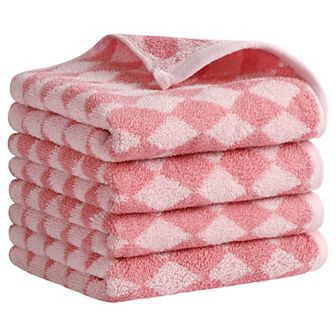 Checkered Cotton Hand Towels for Bathroom, Geometry Pattern Hand Towel 4 Pack