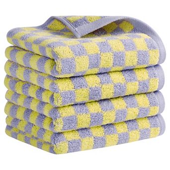 Checkered Cotton Hand Towels for Bathroom, Geometry Pattern Hand Towel 4 Pack