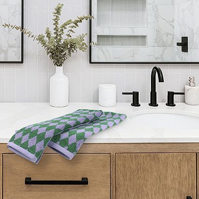 Checkered Cotton Hand Towels for Bathroom, Geometry Pattern Hand Towel 2 Pack