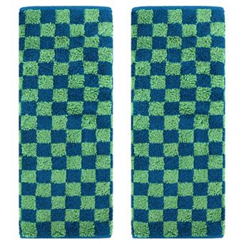 Checkered Cotton Hand Towels for Bathroom, Geometry Pattern Hand Towel 2 Pack