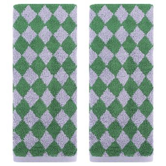 Checkered Cotton Hand Towels for Bathroom, Geometry Pattern Hand Towel 2 Pack