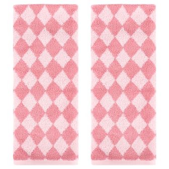 Checkered Cotton Hand Towels for Bathroom, Geometry Pattern Hand Towel 2 Pack
