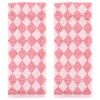Checkered Cotton Hand Towels for Bathroom, Geometry Pattern Hand Towel 2 Pack