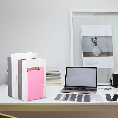 Acrylic Bookends, 2 Pack Plastic L-shaped Book Ends for Shelves Desktop Bookshelf Magazine Organizer