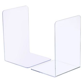 Acrylic Bookends, 2 Pack Plastic L-shaped Book Ends for Shelves Desktop Bookshelf Magazine Organizer