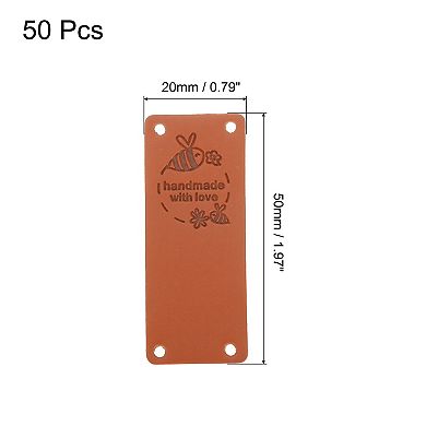 50 Pcs Handmade Leather Labels, PU Leather Handmade Tags Button with Hole Embossed Tag 50x20mm, Bees