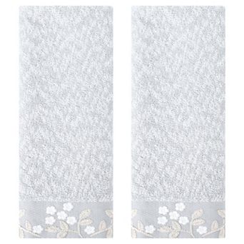 Floral Embroidered Hand Towels, Pure Cotton Soft Absorbent Towel Set 14" x 28" 2 Pack
