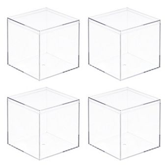 Acrylic Plastic Storage Box Display Case with Lid 2.4"x2.4"x2.4" 4 pc