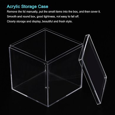 Acrylic Plastic Storage Box Display Case with Lid 2.4"x2.4"x2.4" 4pcs
