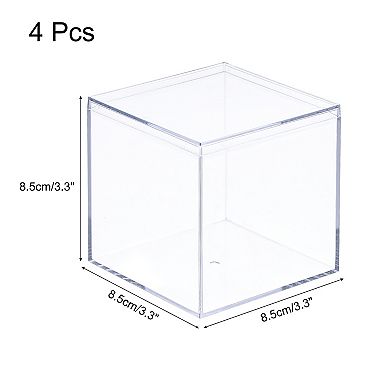 Acrylic Plastic Storage Box Display Case with Lid 3.2"x3.2"x3.2" 4pcs